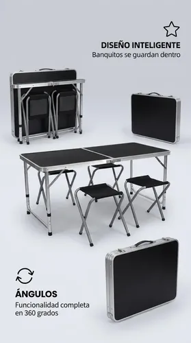 Mesa Camping Plegable con 4 Banquitos